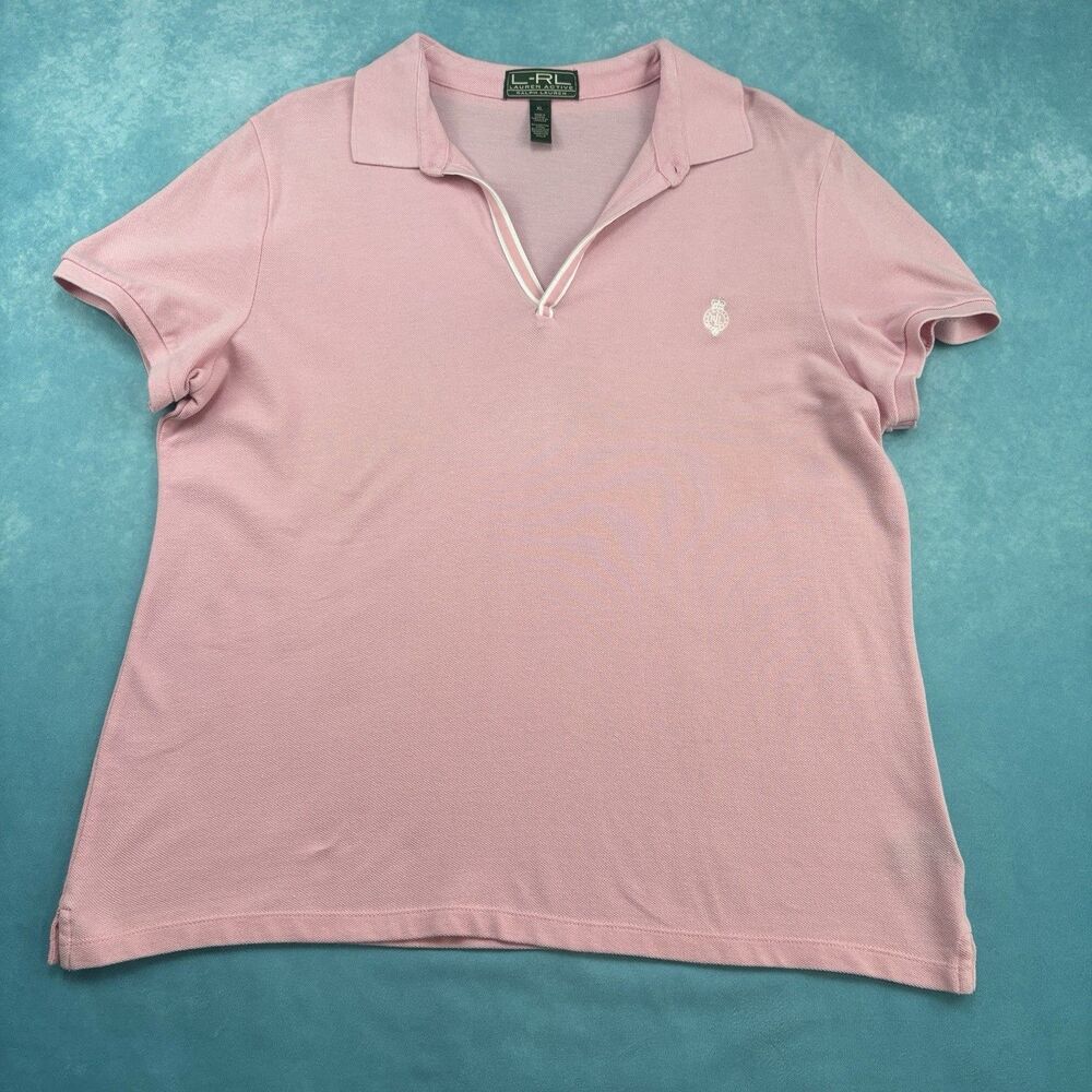 Lauren Ralph Lauren Active Pink Polo Shirt Womens XL 100% Cotton Crest Logo